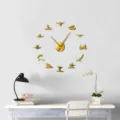 Gymnastik 3D Acryl Spiegel Wanduhr, goldene Sport Silhouette DIY Uhr fur grosses Wohnzimmer. - Gold