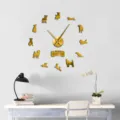 Acryl 3D Hunde Wanduhr Spiegel DIY Wandaufkleber Dekoration fuer Wohnzimmer goldene Details - Jack Russell Wanduhr (GZ258) / Gold