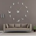 3D acrylic mirror wall clock with football sports theme, large DIY clock for living room. - Silver