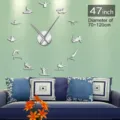 3D Acryl Spiegel Wanduhr mit Gymnastik Figuren, große DIY hängende Uhr für das Wohnzimmer - Silber