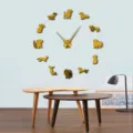 DIY acrylic wall clock with cute puppy silhouettes, modern golden mirror finish home decor. - GZ213 Gold Wall Clock