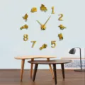 DIY acrylic wall clock with 3D equestrian horse design and gold numbers for modern living room decor. - Gold
