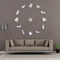 DIY acrylic dog wall clock detail, modern silver silhouette home decor for living room wall. - GZ213 Silver Wall Clock