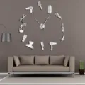Modern DIY hair salon tools wall clock, large acrylic mirror clock for living room decor. - Silver