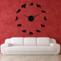 DIY acrylic dog wall clock with black silhouettes, modern silent big clock for living room decor. - Black