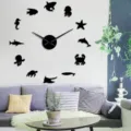 Akryl Ozean Tier DIY Wanduhr Szene, modernes Wohnzimmer Marine Thema Dekoration Stil. - Schwarz