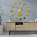 Modern DIY acrylic bulldog wall clock with gold finish, perfect for living room wall decor. - Gold