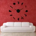 Modern 3D acrylic DIY wall clock with electrician tools theme, perfect living room decor. - Black