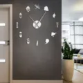 Modern DIY acrylic mirror wall clock with barber hair salon theme for living room decor. - Silver