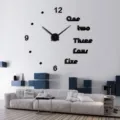 Large DIY acrylic mirror wall clock, modern black 3d number and word design for living room. - Black