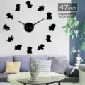 DIY Acryl 3D Wanduhr mit niedlichen Hundesilhouetten, 47 Zoll große Uhr für Wohnzimmer Dekor. - Schwarz