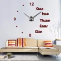 Large DIY acrylic mirror wall clock with English numbers for modern living room home decor - Red with Silver Pointer