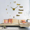 Large 3D acrylic mirror wall clock DIY frameless clock modern design for living room decor. - Gold