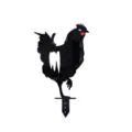 Vista dettagliata della silhouette di gallo da giardino in acrilico con superficie riflettente. - Stile A