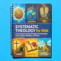 Detailed view of the colorful workbook cover with theology illustrations and spiral binding. - A5