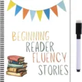 Main product image showing the beginning reader fluency stories notebook with a dry erase marker. - As Shown 2
