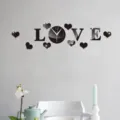 Acrylic LOVE letter mirror wall clock modern DIY decorative hanging clock for living room bedroom - GZ026 Black