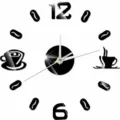 Detailed view of DIY coffee wall clock with mirror numbers and beans for living room decor. - GZ120 Black
