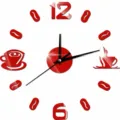 DIY coffee wall clock detail, red mirror acrylic number and cup elements for modern home decor. - GZ120 Red