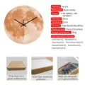 Acrylic moon wall clock 30cm silent sweep movement modern home decor wall hanging watch - Brown