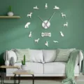 Great Dane dog acrylic mirror wall clock detail scene, large modern DIY living room decor. - Silver