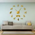 Large DIY Acrylic Mirror Wall Clock with Great Dane Dog Silhouettes for Living Room Decor - Gold