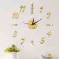 DIY acrylic mirror wall clock for living room bedroom home decor golden modern design style - Gold