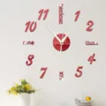DIY acrylic mirror wall clock, modern 3D numerical wall sticker for home living room decor. - Red