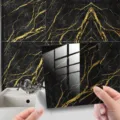 Black gold marble tile sticker waterproof wall sticker slip resistant floor decal - DLS016 / 10 Pieces
