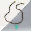 Collier de chaine de clavicule en perles de pierre naturelle avec pendentif poisson. - Bleu lac