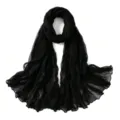 Detailed view of the lightweight crinkled black scarf, showing fine texture and fabric. - Style 1