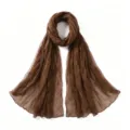 Solid brown crinkled thin voile scarf, breathable lightweight cotton linen fashion accessory - 3#