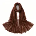 Foulard femme marron froissé léger respirant couleur unie élégant châle mode chic - 5#