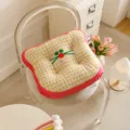 Cute dopamine style plaid seat cushion with cat face embroidery for cozy home chair decor - Bear Ear Cute - Yellow Plaid