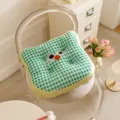 Green white checkered square chair cushion with cute cartoon face embroidery home decor soft - Bear Ear Cute - Green Plaid