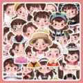 Detailed view of cute cartoon girl stickers featuring various expressions and colorful designs. - 46cm