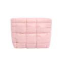 Rosa borsa cosmetica trapuntata, pochette imbottita spessa, elegante borsa portaoggetti tinta unita. - Rosa