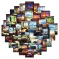 Ästhetische Anime Zimmer Wand Collage Poster Set, gemütliche Landschaftsdekoration. - 60 Blatt Blick aus dem Fenster Landschaft / 60 Stück/Packung
