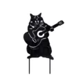Acrylic cat playing guitar yard art garden stake outdoor lawn decorative silhouette ornament - Style D / Black
