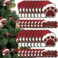 Décorations de Noël en bois patte de chien et os avec motif écossais pour sapin. - Pendentif pour animaux / Ensemble de 20 Pièces