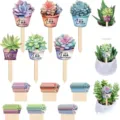 Hölzerne Sukkulenten Pflanzenschilder Deko Stäbe für Blumentöpfe, Gartenstecker. - 6-teiliges Set