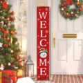Panneau de porche de Noël en bois vertical bienvenue décoration de porte d'entrée. - Lot de 3 / Bienvenue Bonhomme de Neige Noël (Style 20)