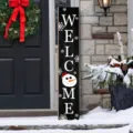Panneau de porche vertical en bois avec bonhomme de neige et texte de bienvenue idéal. - Lot de 3 / Noël Bonhomme de Neige Bienvenue (Style 18)