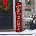Vue détaillée du panneau de porte vertical en bois de Noël avec texte festif blanc. - Lot de 3 / Flocon Rouge Noël (Style 22)