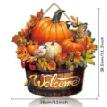 Herbst Kürbis Willkommen Holzschild Ahornblatt Hängeschild Wanddekoration 28cm groß - Elfenbein
