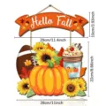 Herbst Holztürschild mit Kürbis Sonnenblume und Kaffeetasse, herbstliche Heimdekoration. - Weiß