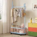 Dopamine mobile clothes rack with storage basket and wheels for bedroom home organization - Single Pole Medium / Blue