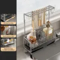 Stainless Steel Kitchen Dish Drying Rack Sink Caddy with Rag Holder and Towel Bar - Sponge Holder with Vertical Rag Bar / Natural