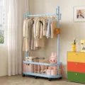 Dopamine mobile clothes rack standing bedroom coat rack small household room clothes storage organizer - Single Pole Large / Blue