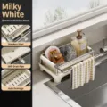 Kitchen sink caddy sponge holder stainless steel dish drying rack organizer for kitchen tools - Drainage Tray Rag Rack / Creamy White